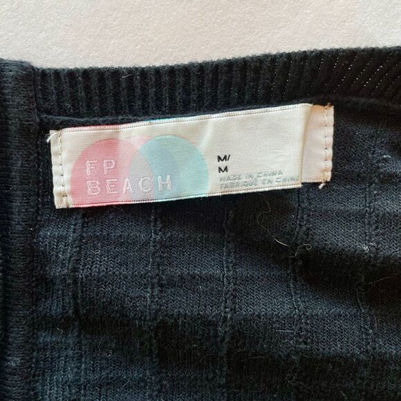 Free People Beach Short & Sweet Mini Button Back Knit Dress in Black - Size M - Picture 8 of 15